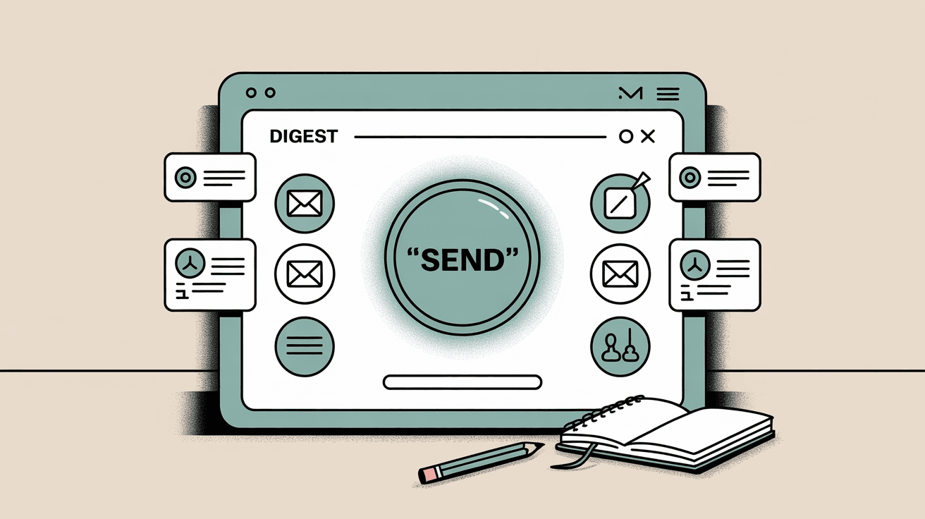 Professional illustration showing newsletter digest schedule optimization with daily and weekly calendar timing options